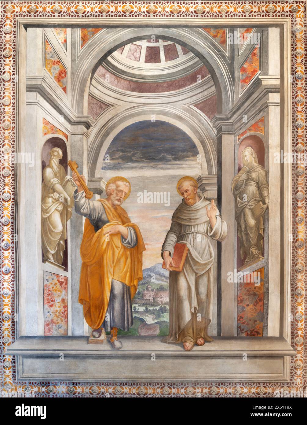 MILAN, ITALY - MARCH 7, 2024:  The fresco of St. Peter and St. Bernard of Clairvaux in the church Chiesa di Santa Maria della Passione Stock Photo