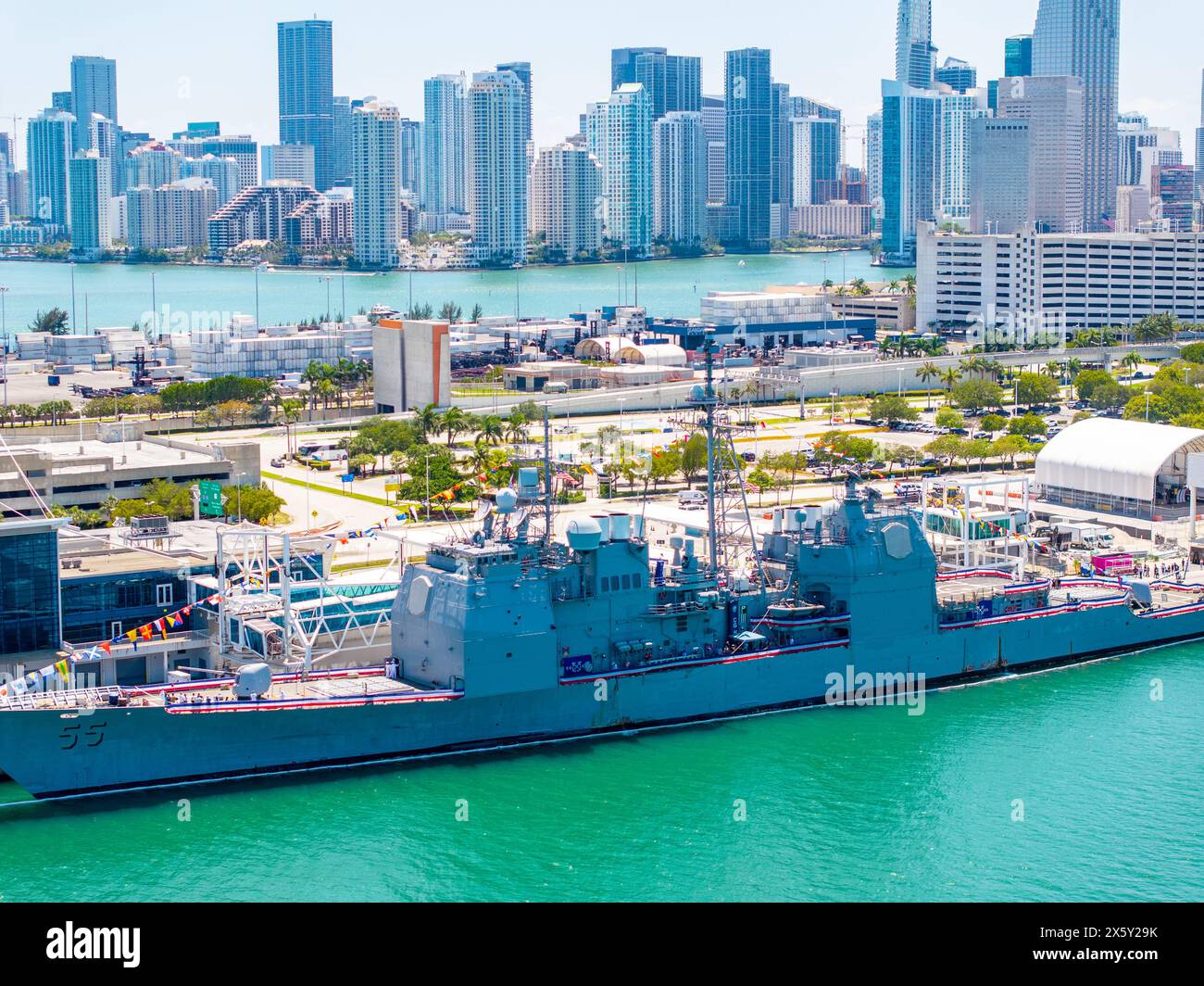 Miami, FL, USA May 9, 2025 Fleet Week Miami 2025. Aerial drone photo