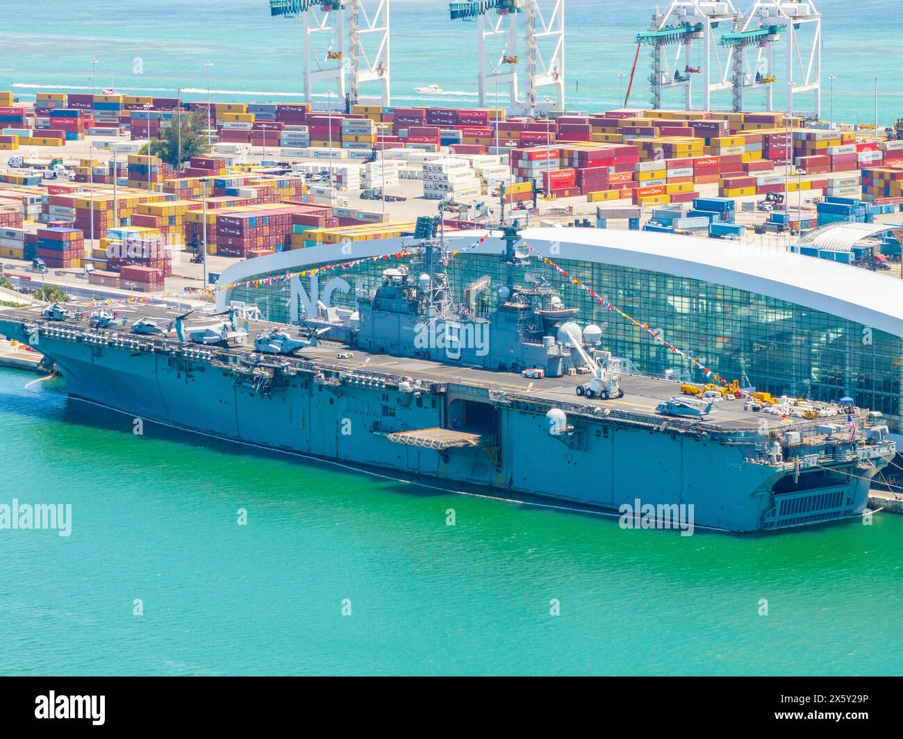 Miami, FL, USA May 9, 2025 Fleet Week Miami 2025. Aerial drone photo