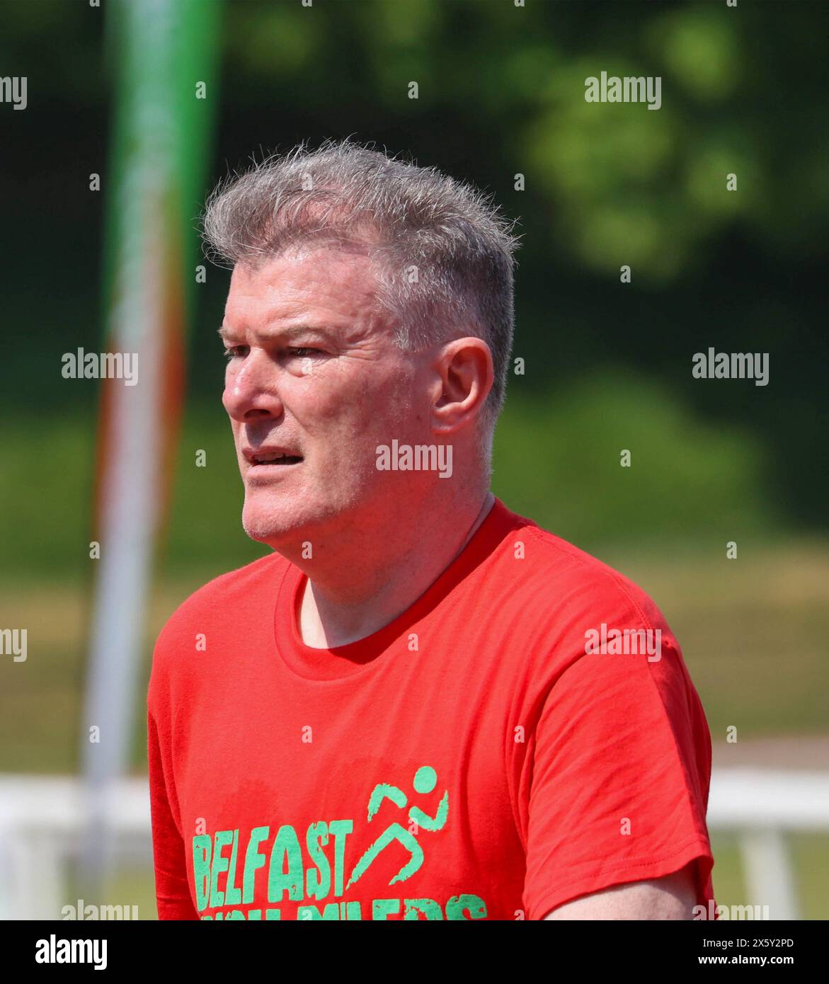 Mary Peters Track, Belfast, Northern Ireland, UK. 11th May 2024. Belfast Irish Milers Meet, (the event has World Athletics Continental Challenger Tour status with ranking points available), underway in Belfast. Event organiser Eamonn Christie.  Credit: CAZIMB/Alamy Live News. Stock Photo