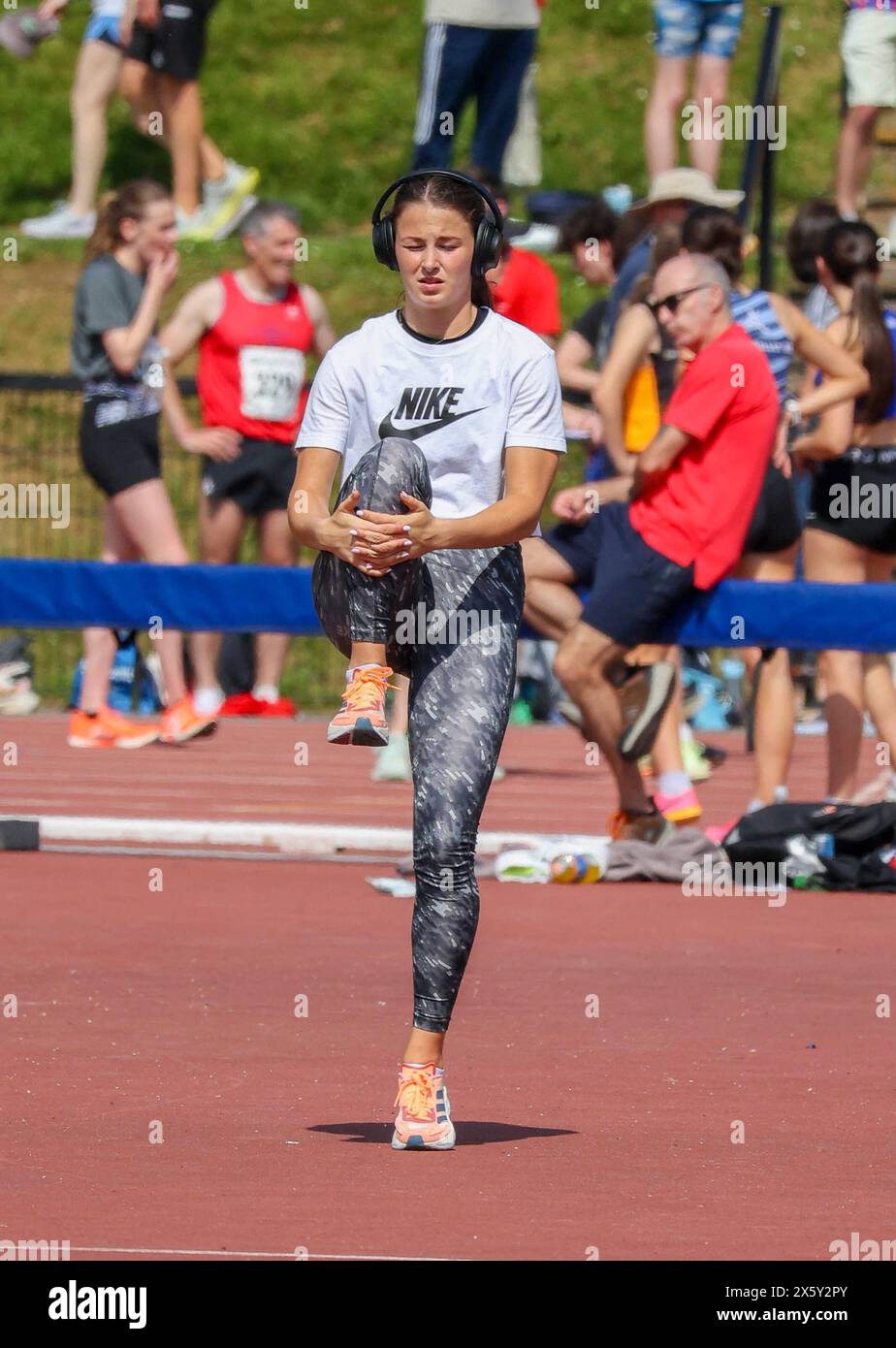 Mary Peters Track, Belfast, Northern Ireland, UK. 11th May 2024. Belfast Irish Milers Meet, (the event has World Athletics Continental Challenger Tour status with ranking points available), underway in Belfast. Action from today's event. Credit: CAZIMB/Alamy Live News. Stock Photo