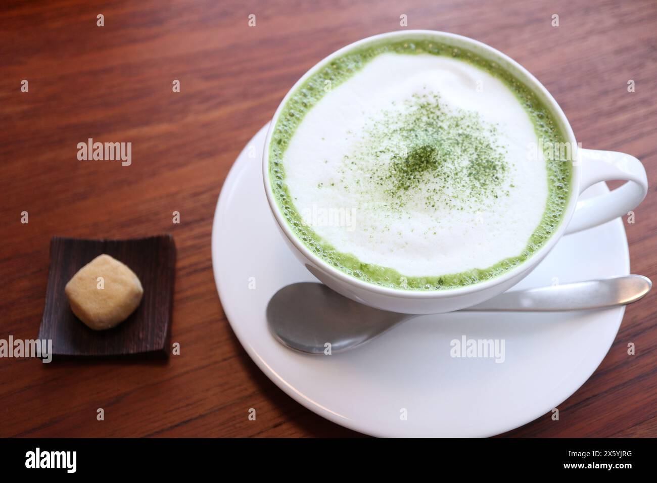 Hot matcha latte in Kanazawa, Japan Stock Photo