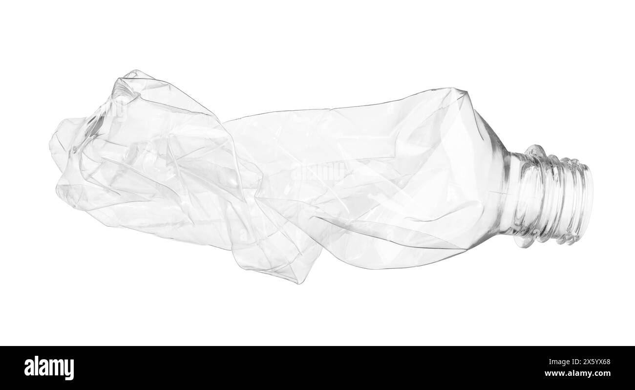 Crumpled disposable plastic bottle isolated on white Stock Photo Alamy