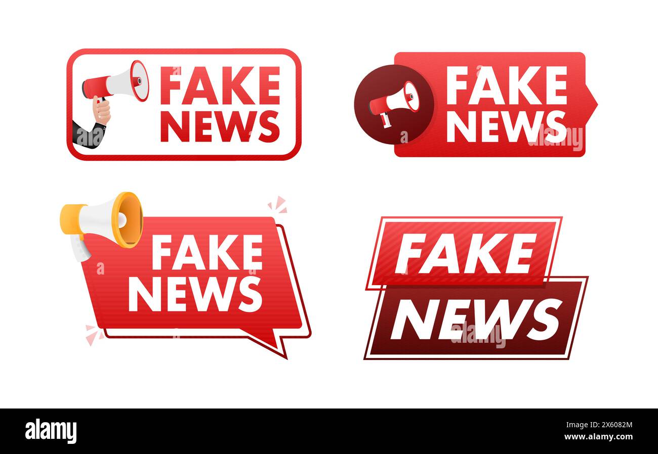 Fake News text with Megaphone label set. Megaphone in hand promotion ...