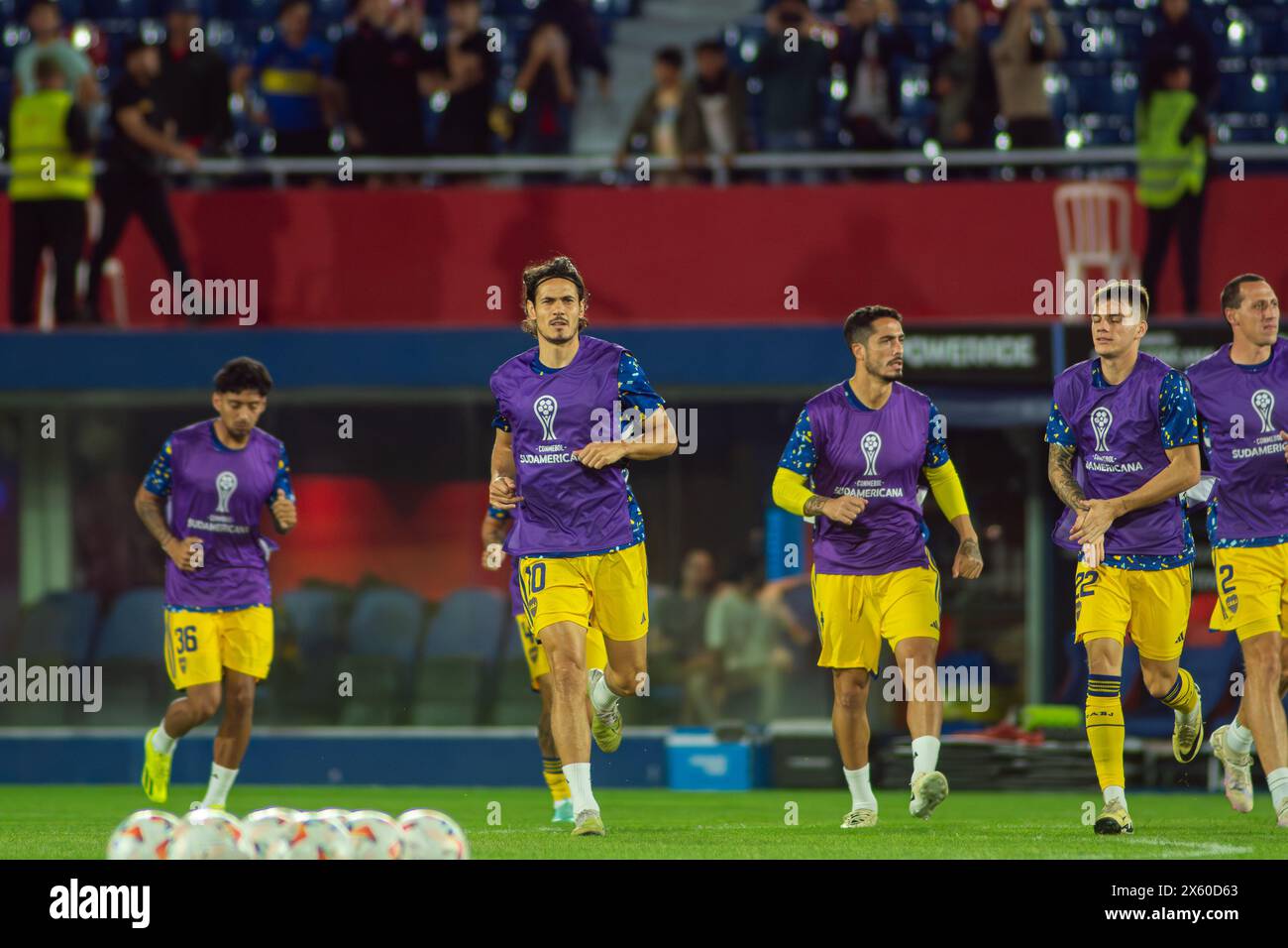 Boca Jrs players warm up - Sportivo Trinidense (1) v Club Atletico Boca Juniors (2) match, phase group (Group D) Conmebol Sudamericana 2024. Stock Photo