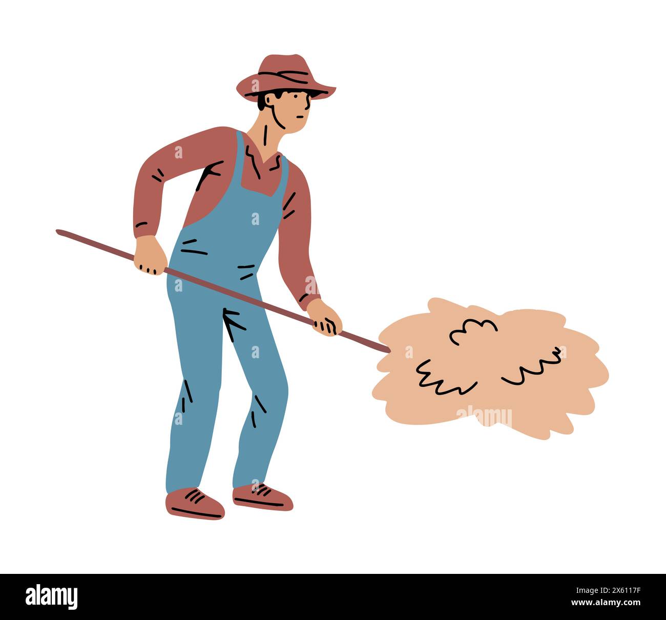 Village farmer man collecting hay in a stack Stock Vector Image & Art ...