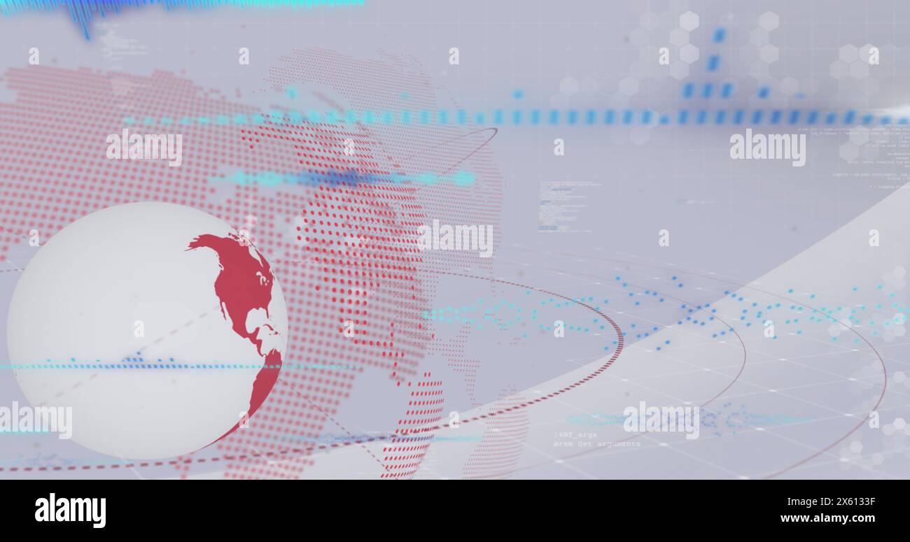 Image of globe, financial data processing and statistics over light background Stock Photo