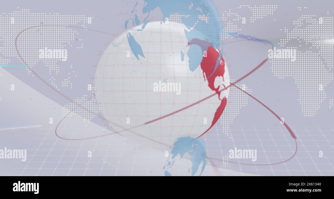 Image of globe, financial data processing and statistics over light background Stock Photo