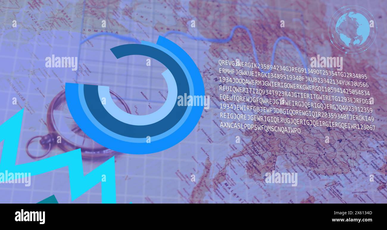 Image of financial data processing over world map Stock Photo