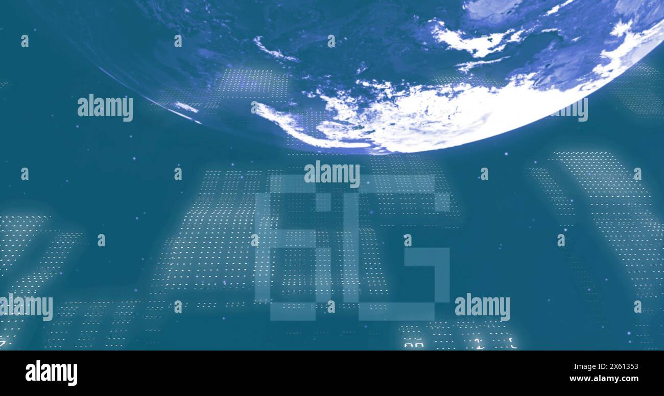 Image of 6g text and data processing over globe Stock Photo