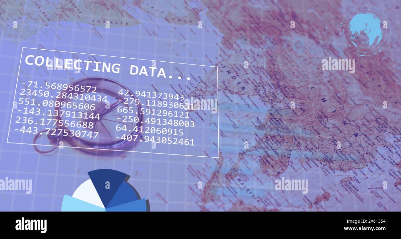 Image of financial data processing over world map Stock Photo