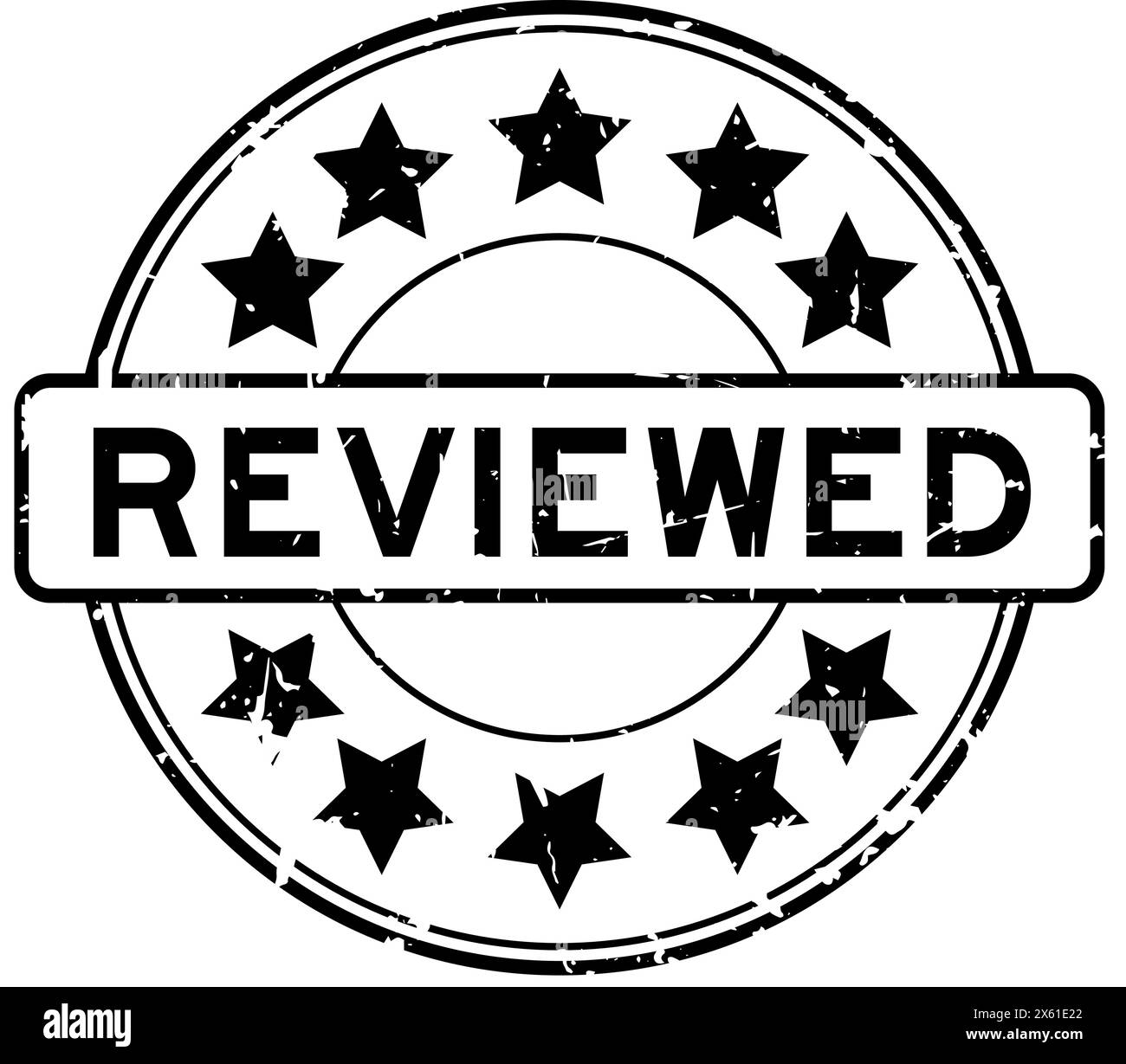 Grunge black reviewed word round rubber seal stamp on white background Stock Vector