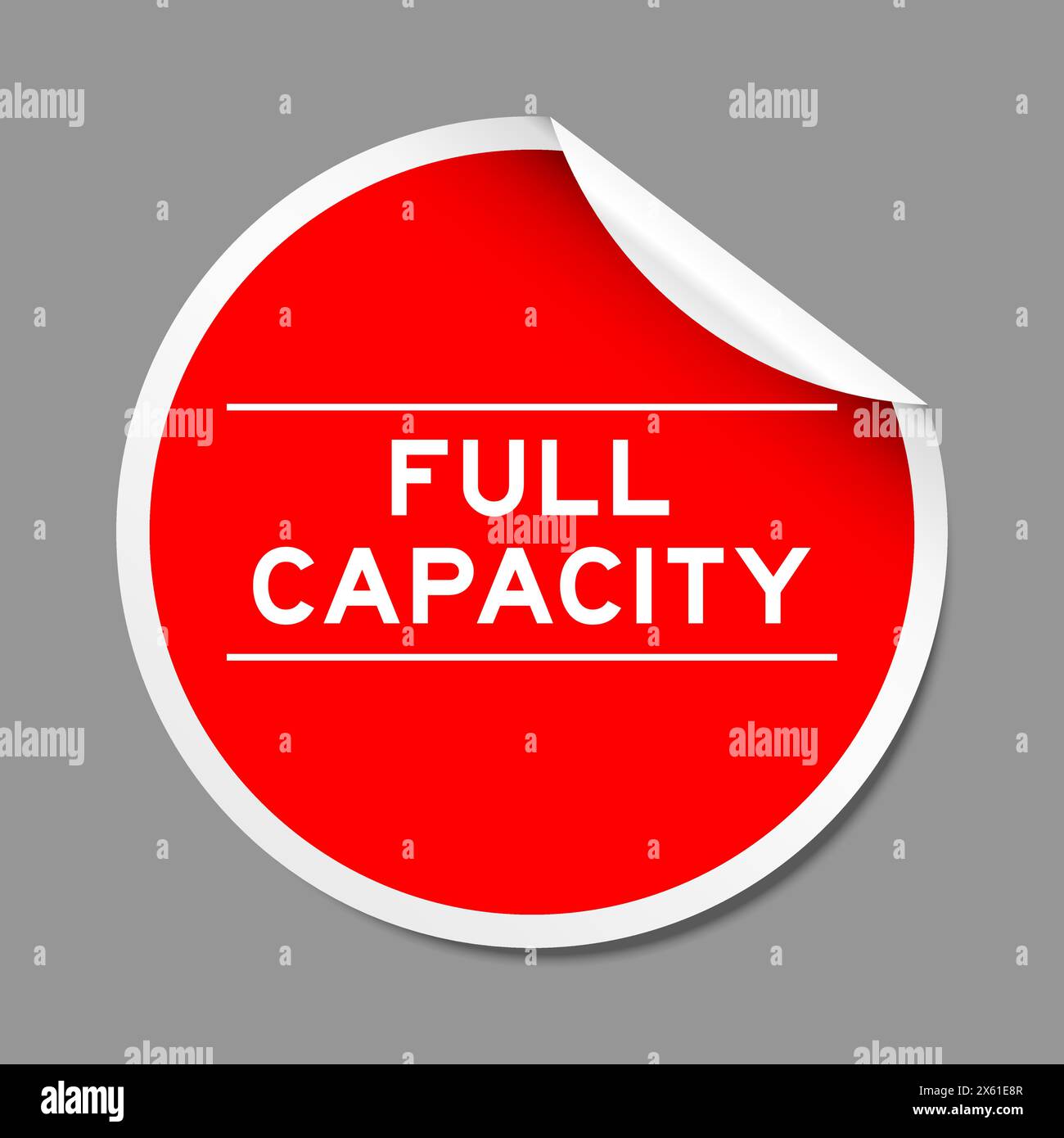 Red color peel sticker label with word full capacity on gray background ...