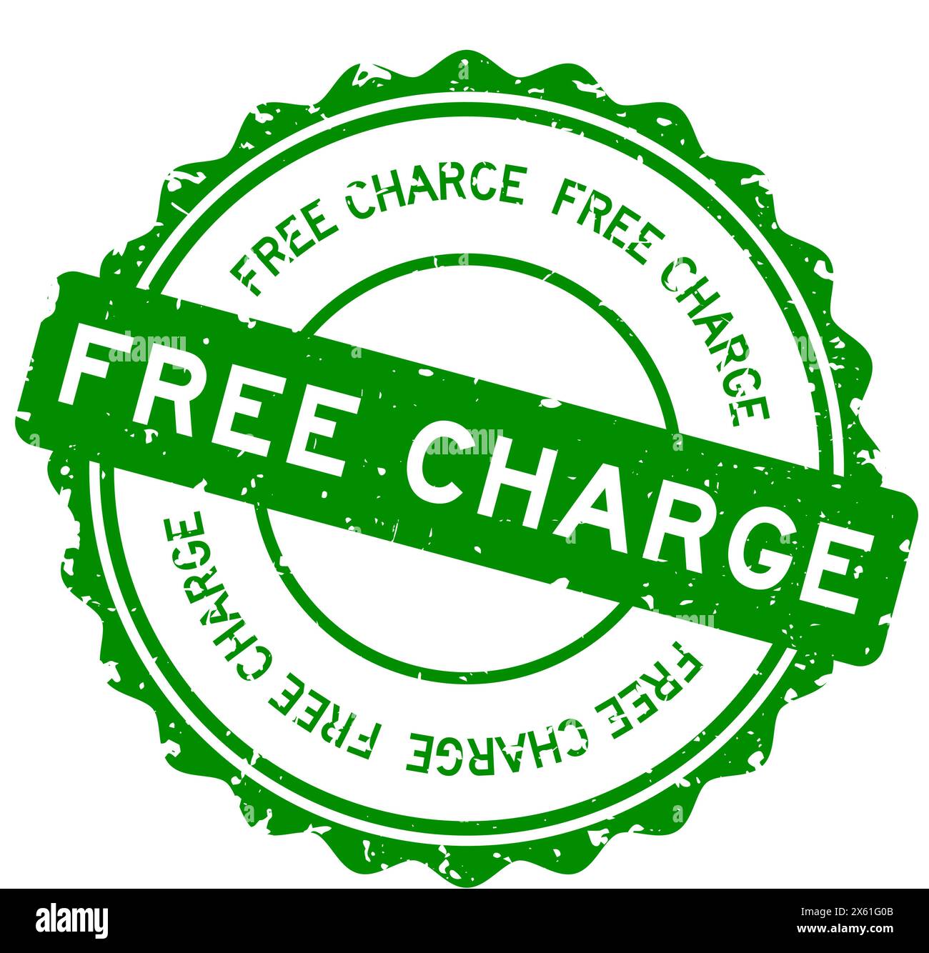 Grunge green free charge word round rubber seal stamp on white ...
