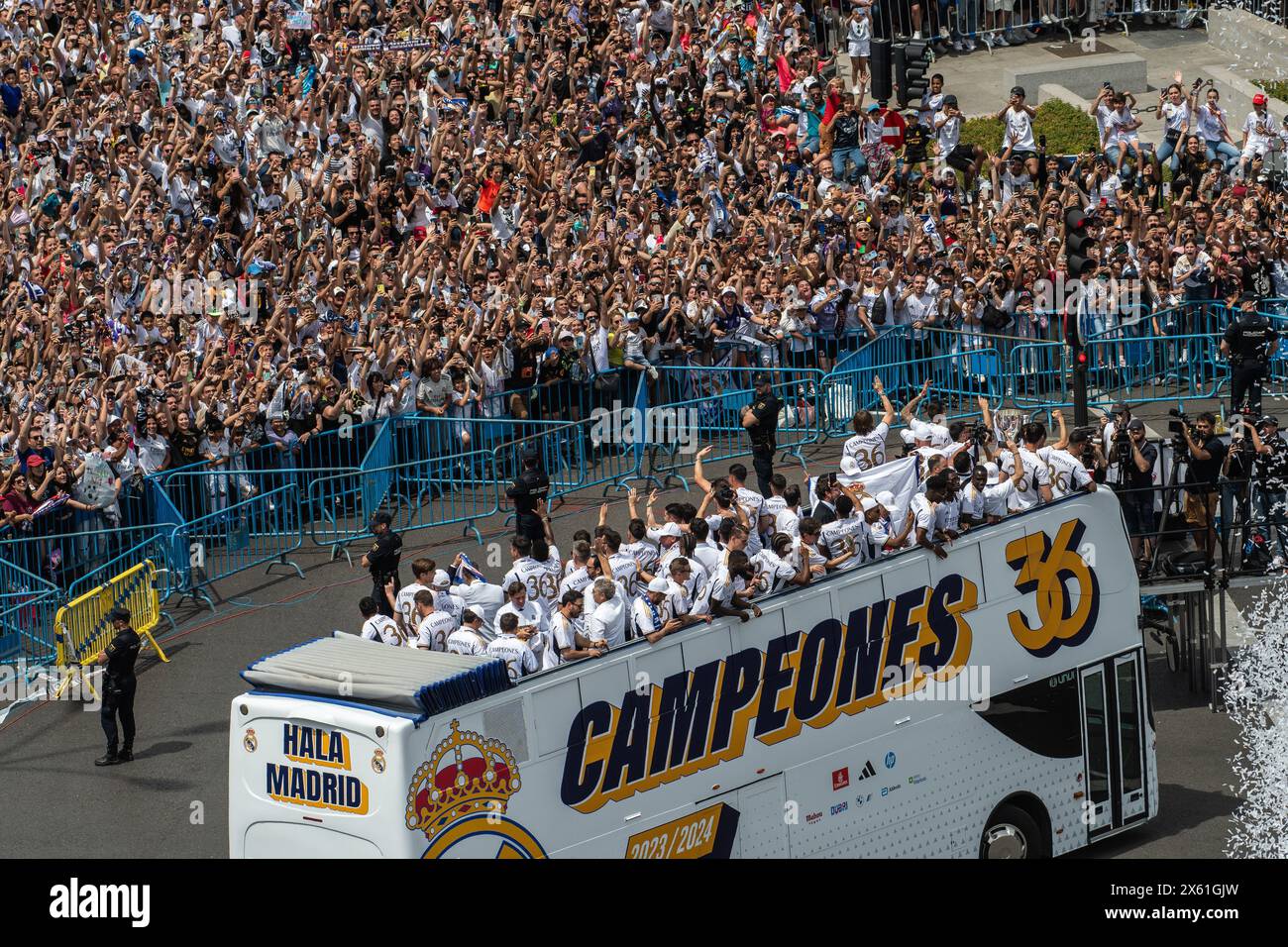 Madrid, Spain. 12th May, 2024. Real Madrid players celebrating at
