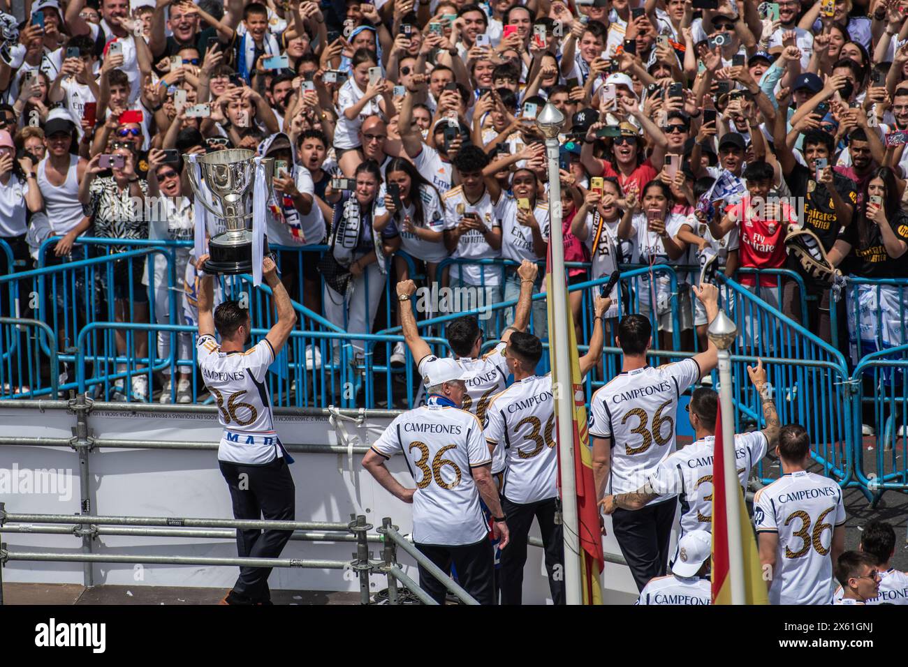 Madrid, Spain. 12th May, 2024. Real Madrid players celebrating at