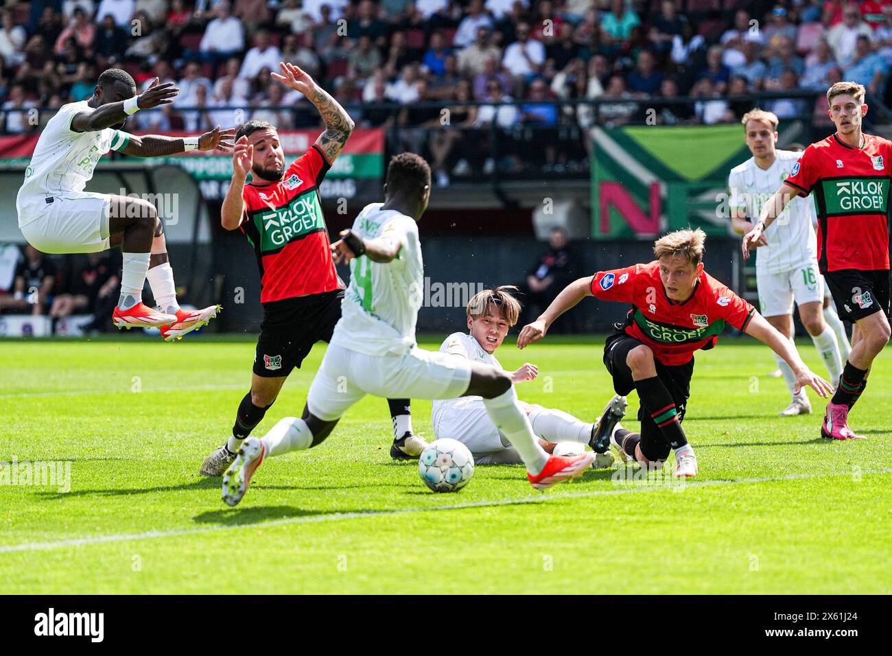 Nijmegen, The Netherlands. 12th May, 2024. Nijmegen - Yankuba Minteh of Feyenoord scores the 0-2 during the Eredivisie match between NEC v Feyenoord at Goffertstadion on 12 May 2024 in Nijmegen, The Netherlands. Credit: box to box pictures/Alamy Live News Stock Photo