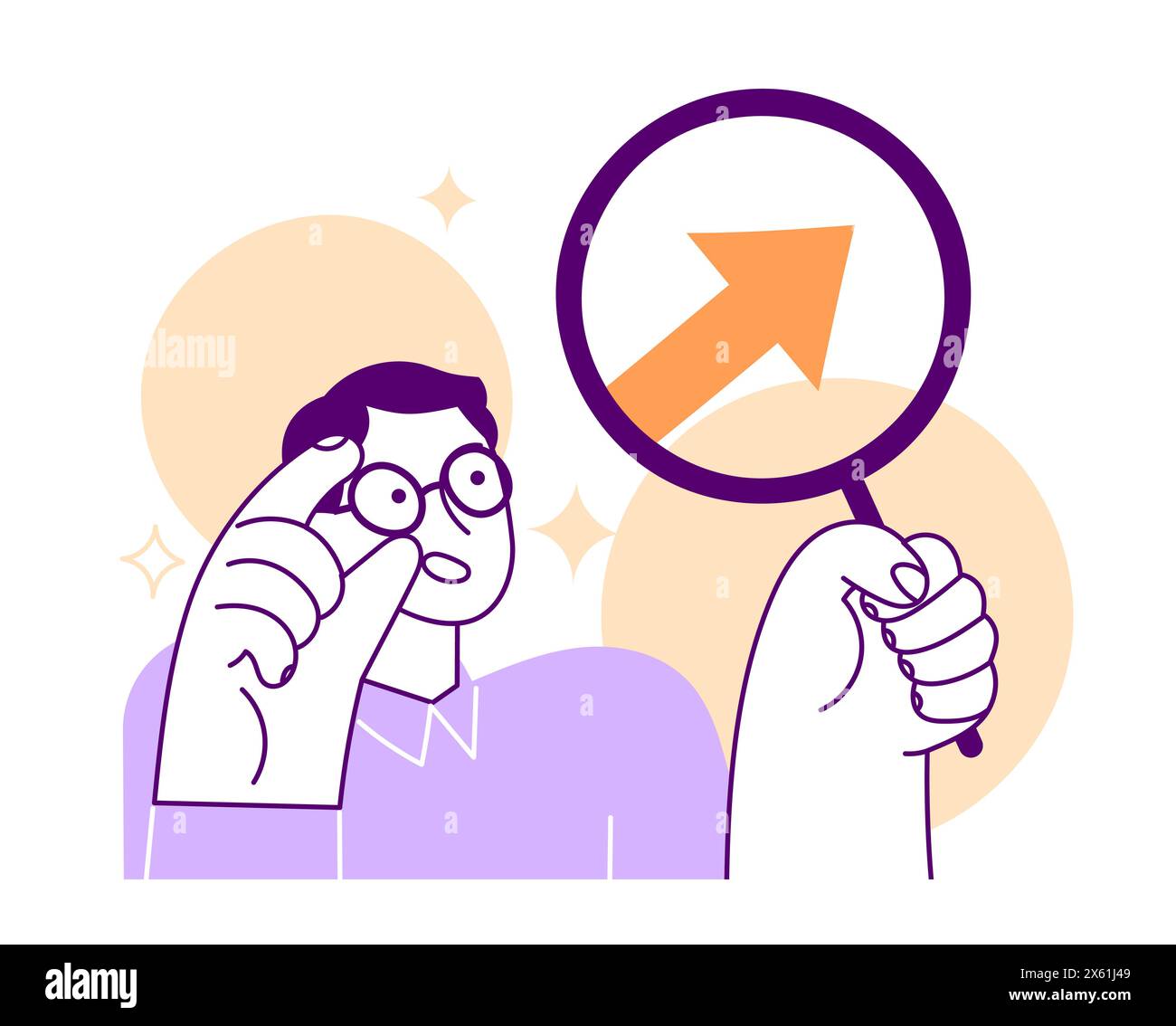 Analyzing man with magnifying glass looking at arrow Stock Vector Image ...