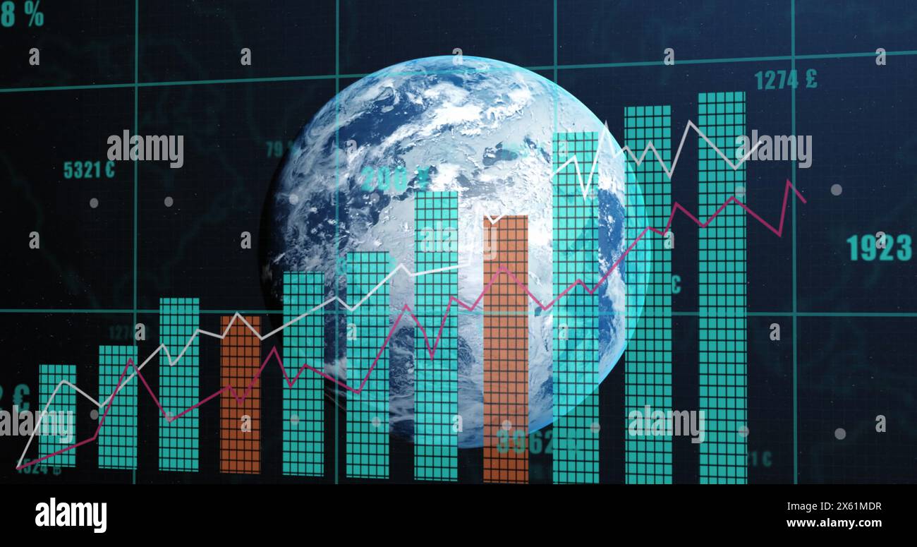 Image of data processing over globe Stock Photo
