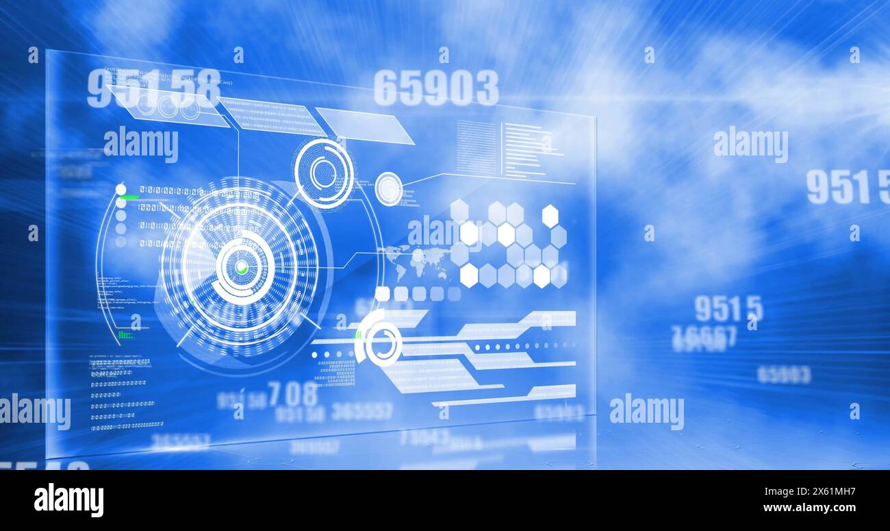 Image of data processing over blue background Stock Photo