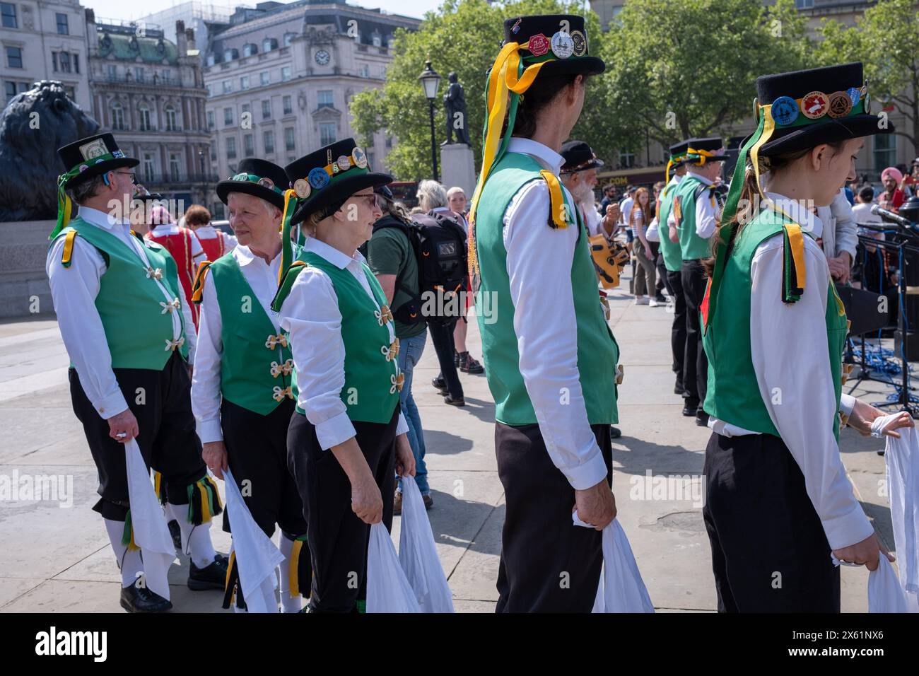 Westminster Morris Dancers perform in Trafalgar Square on the annual Day Of Dance. Stock Photo