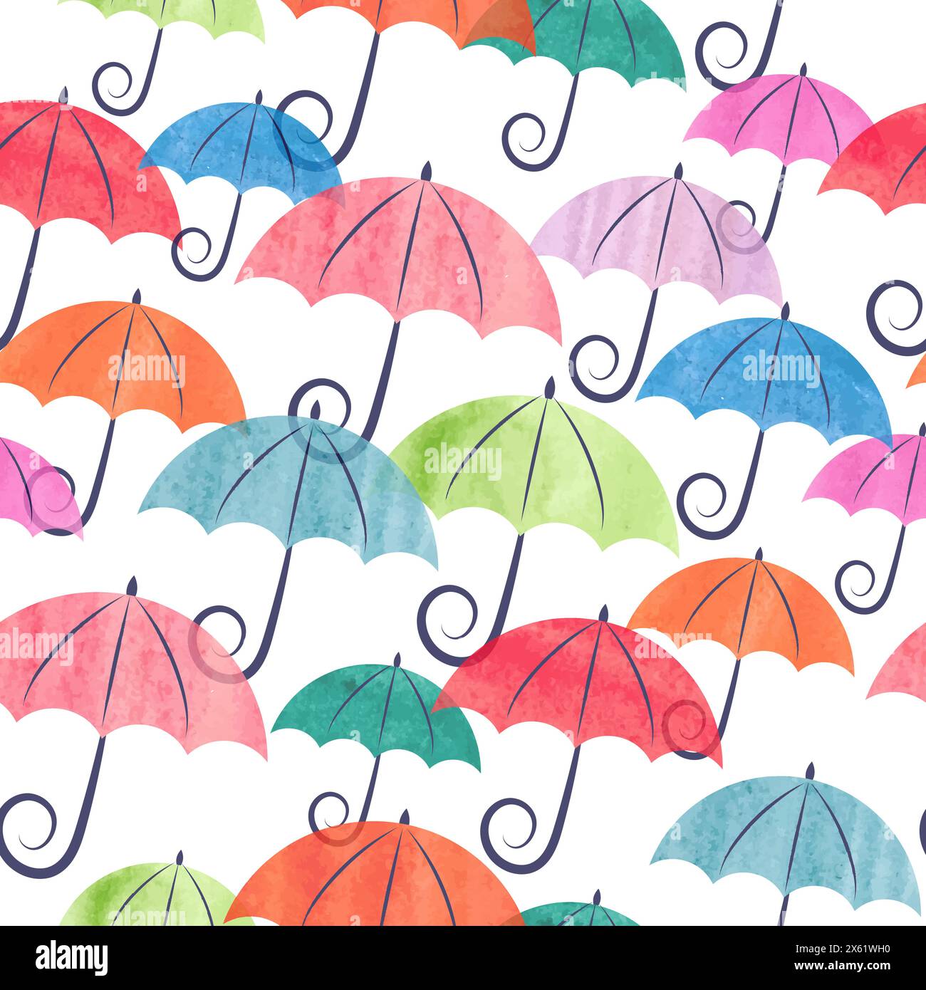 Colorful umbrellas pattern. Seamless watercolor vector illustration Stock Vector