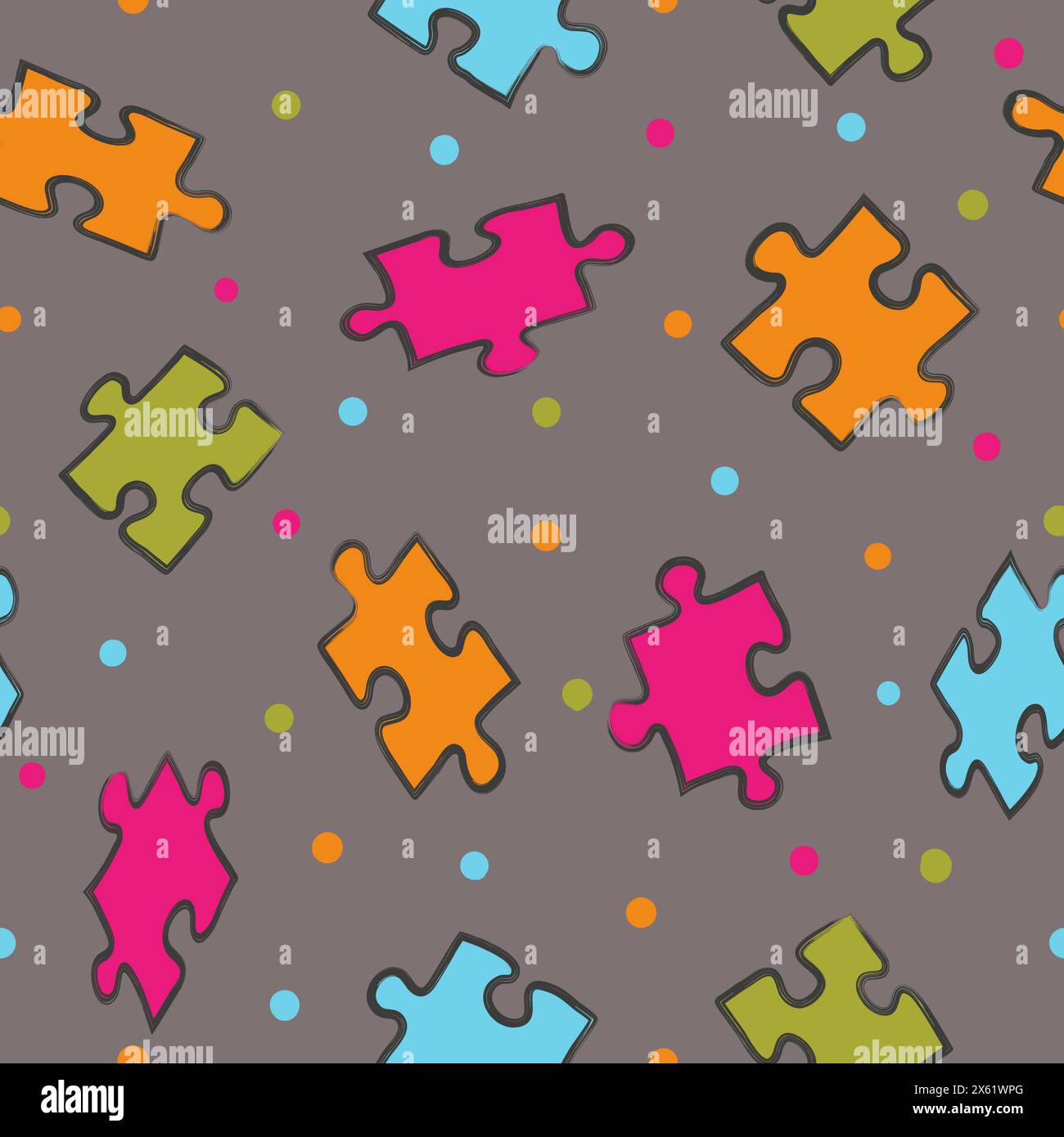 Colorful puzzle pattern. Hand drawn jigsaw pieces vector seamless background Stock Vector