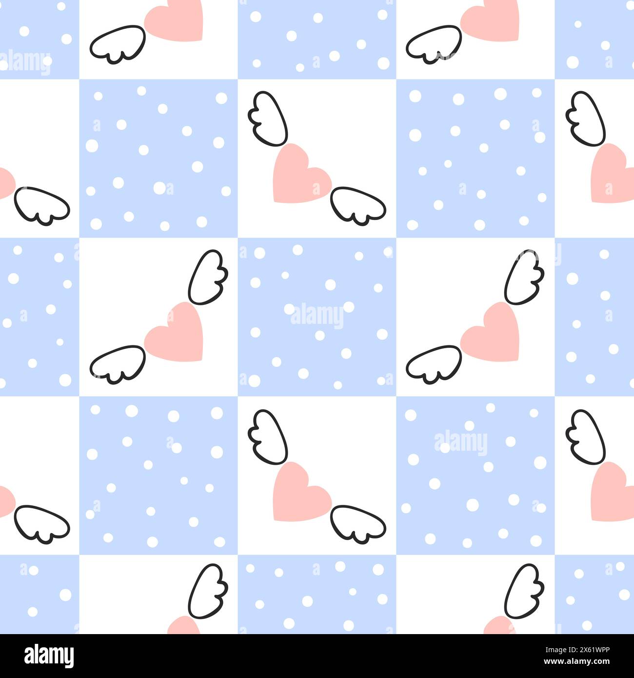 Seamless childish pattern with pink hearts and wings. Baby shower ...