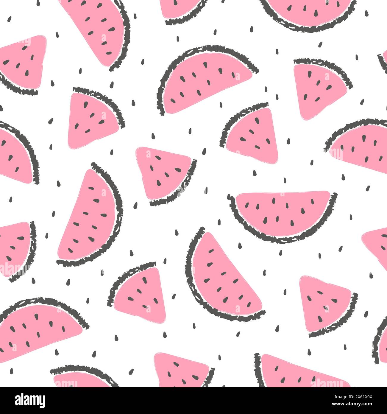 Watermelons pattern. Seamless vector background with hand drawn watermelon slices Stock Vector