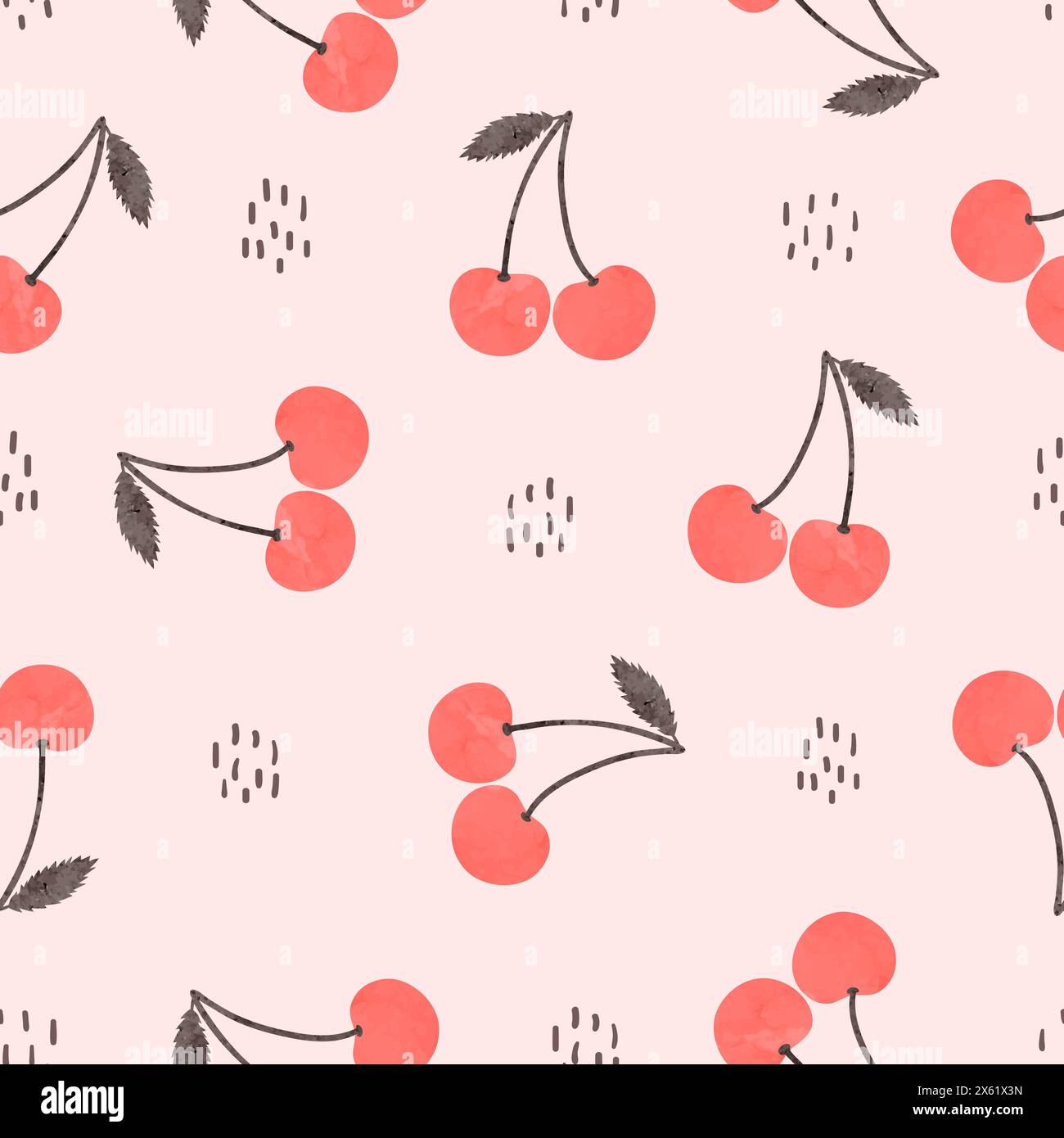 Seamless cherry pattern. Vector summer background with red berries Stock Vector