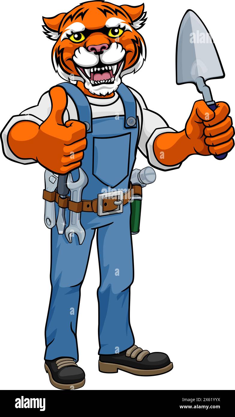 Tiger Bricklayer Builder Holding Trowel Tool Stock Vector