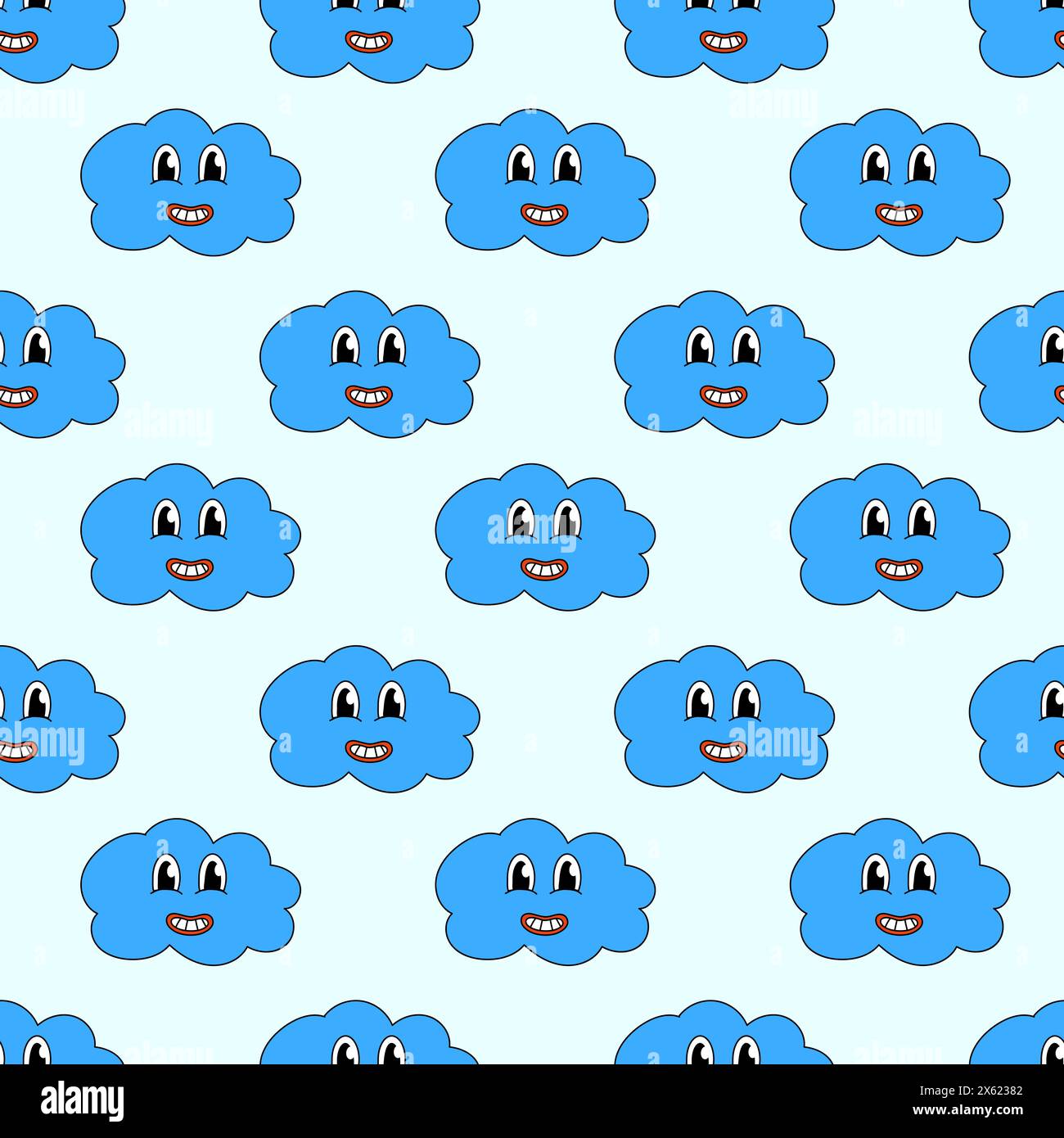 Retro 70s 60s 80s Hippie Groovy Seamless Pattern with cute Blue Cloud ...