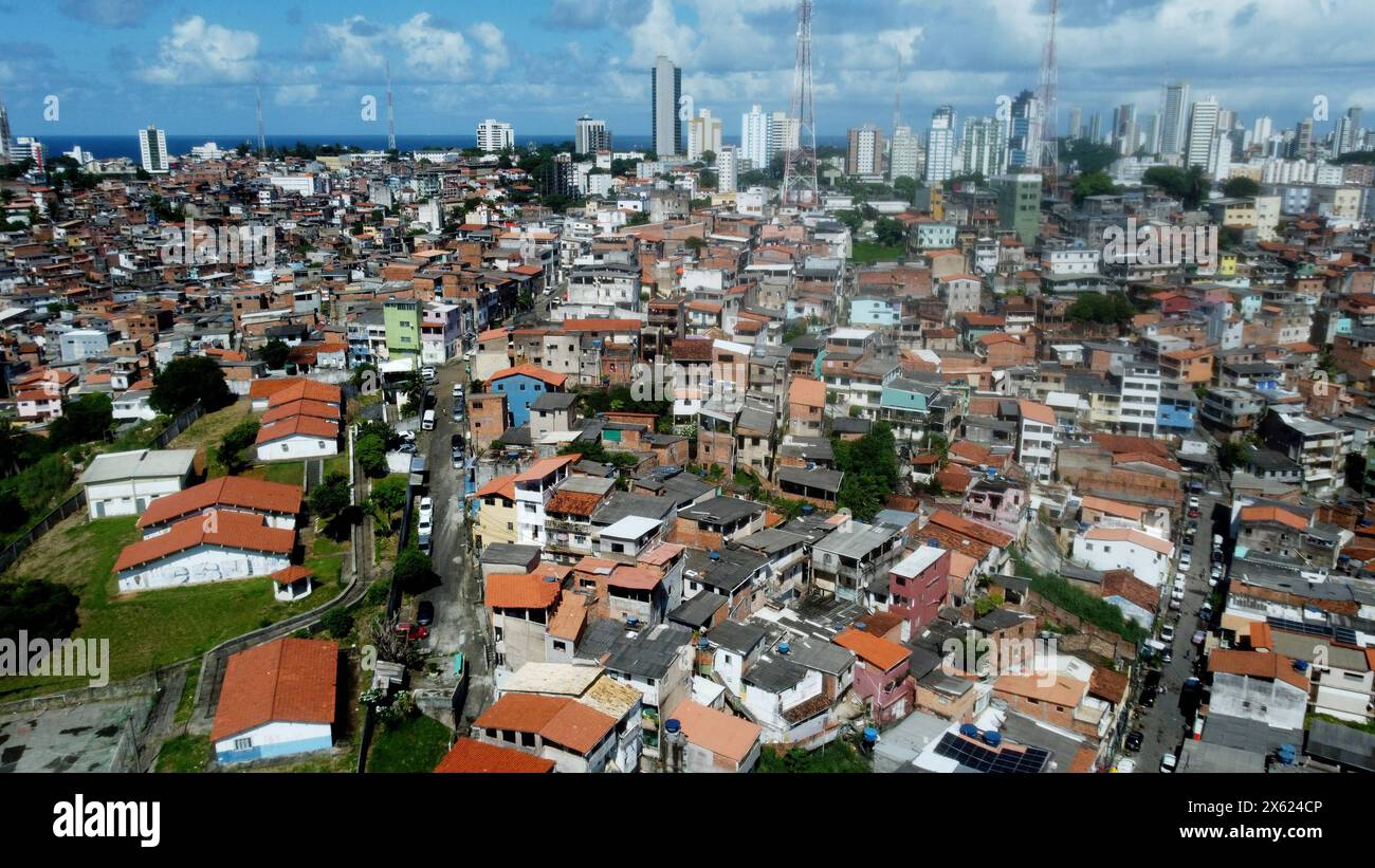 housing in favela area salvador, bahia, brazil - may 2, 2024: view of houses in a favela area in the city of Salvador. SALVADOR BAHIA BRAZIL Copyright: xJoaxSouzax 020524JOA167 Stock Photo