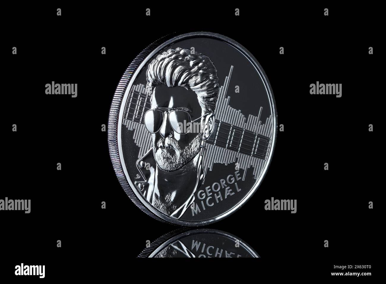 2024 United Kingdom £% coin to commemorated George Michael. The obverse features King Charles III portrait by Martin Jennings Stock Photo