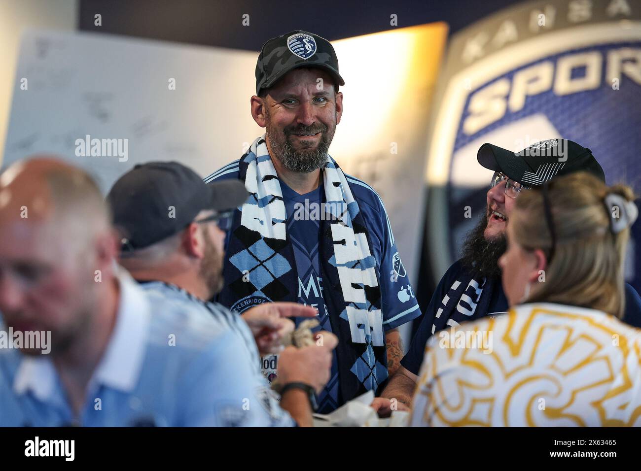 Kansas City, KS, USA. 11th May, 2024. Sporting KC fans visit before the game between Sporting Kansas City and Houston Dynamo FC at Children's Mercy Park in Kansas City, KS. David Smith/CSM (Corrects for an earlier version with an incorrect date. Credit: csm/Alamy Live News Stock Photo