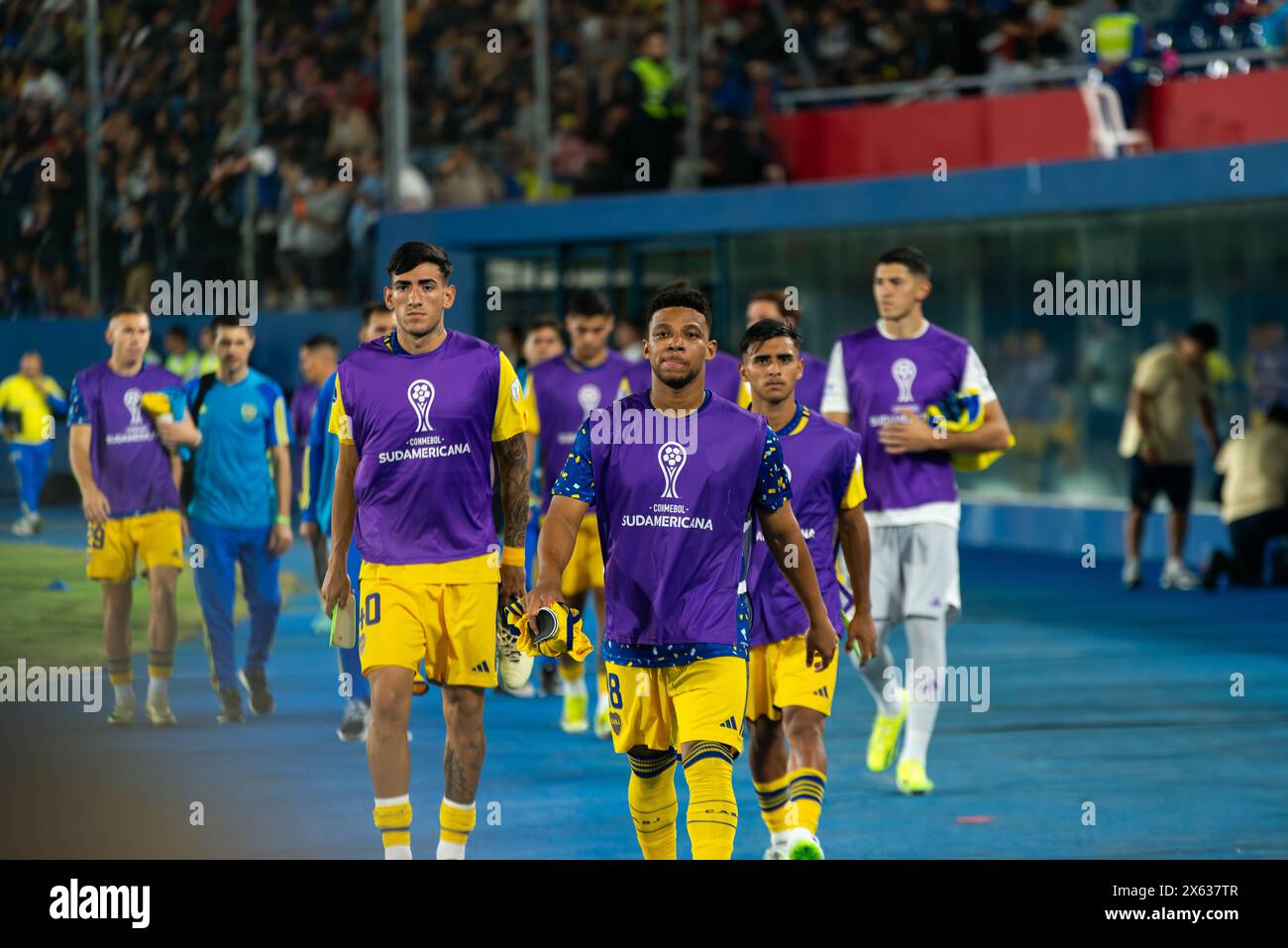 Frank Fabra and other bench players - Sportivo Trinidense (1) v Club Atletico Boca Juniors (2) match, phase group (Group D) Conmebol Sudamericana 2024 Stock Photo