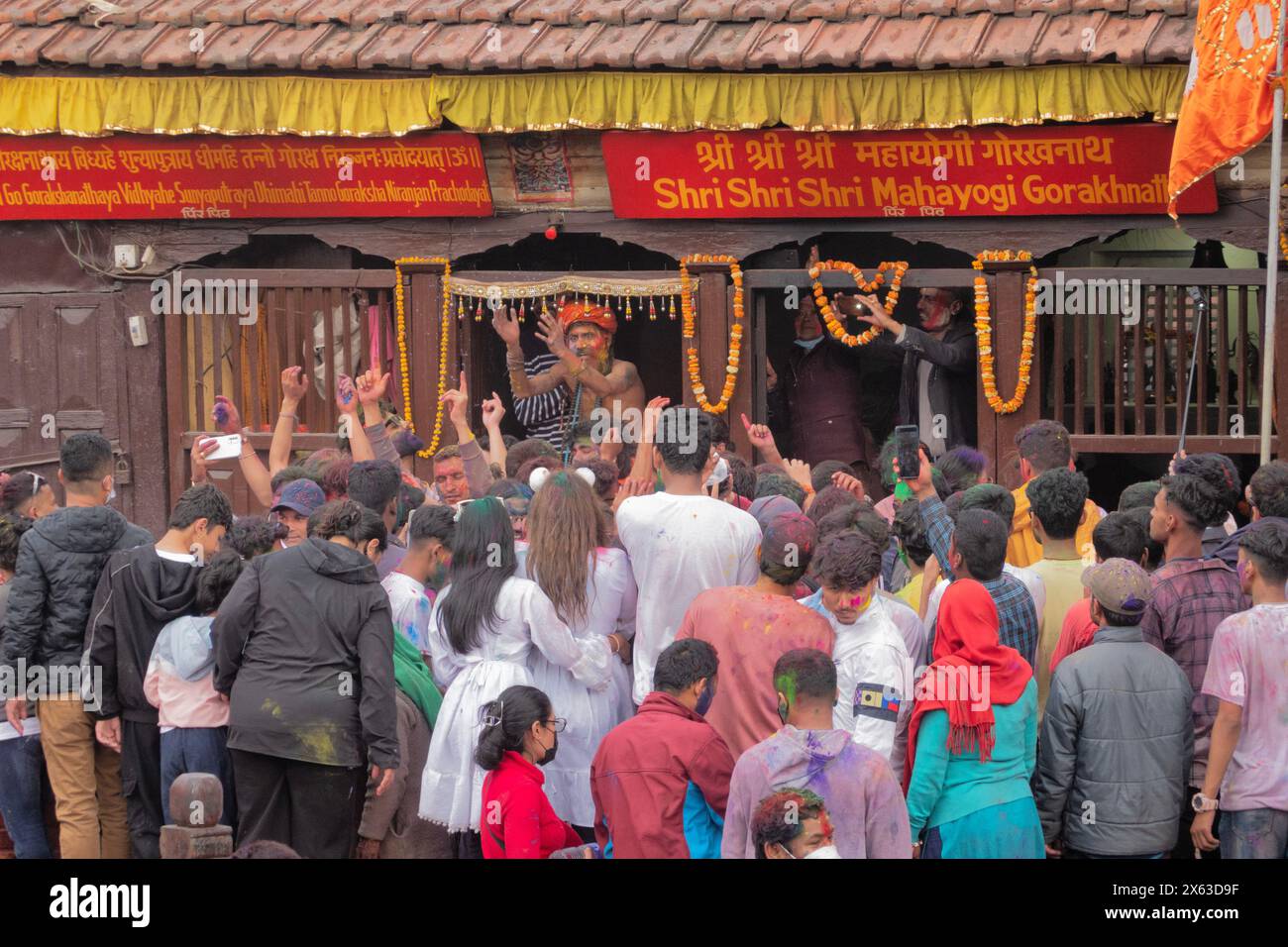 Enjoying colorful Holi festival, Kathmandu, Nepal Stock Photo