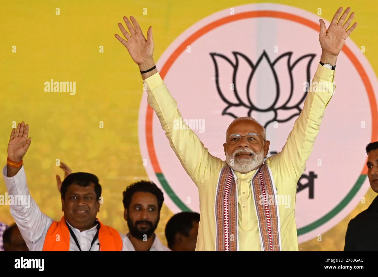 BARRACKPORE, INDIA - MAY 12: Prime Minister Narendra Modi gestures at a ...