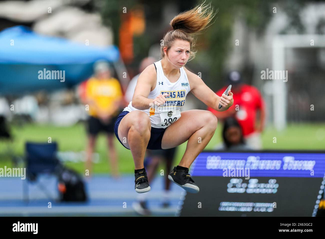 May 11, 2024: TAMU-Commerce's Cassandra Rendon competes in the Women's Discus Throw during the 2024 Southland Conference Outdoor Track and Field Championships at Wendel D. Ley Track & Holloway Field in Houston, Texas. Prentice C. James/CSM Stock Photo