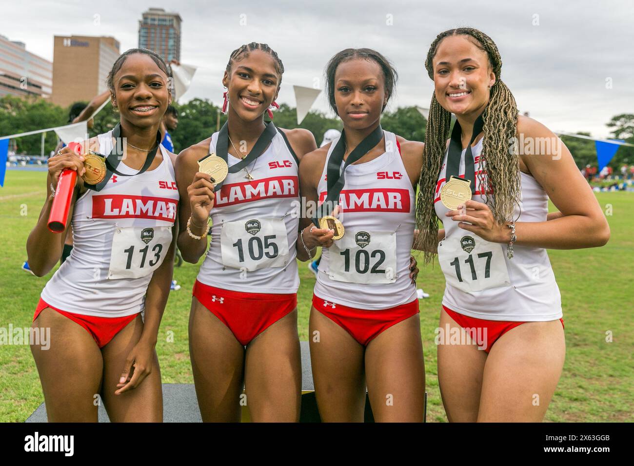 May 11, 2025 Lamar teammates celebrate their bronze medal in the Women