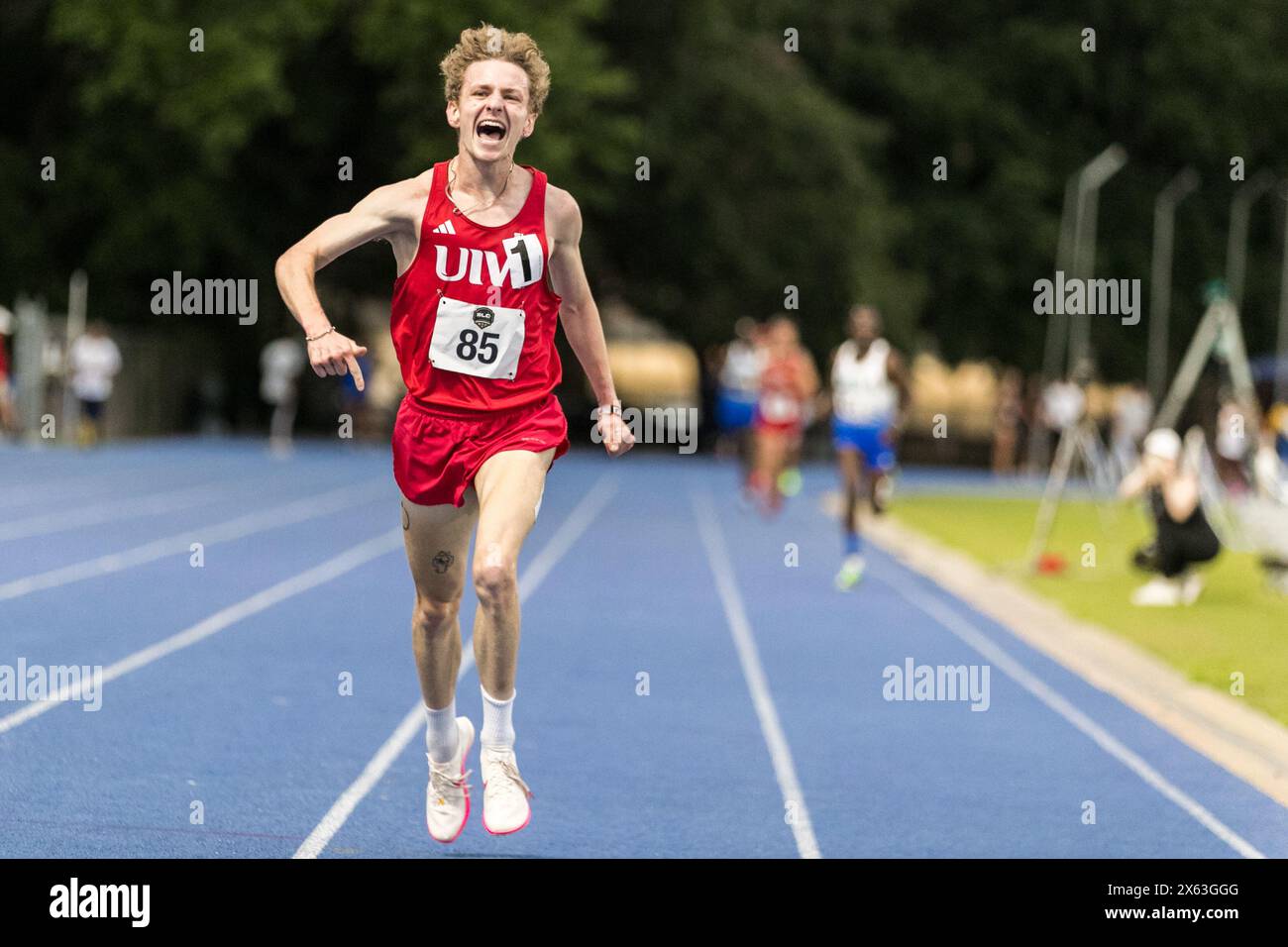 May 11, 2024: Incarnate Word's Griffin Neal wins the Men's 5000 Meter Run during the 2024 Southland Conference Outdoor Track and Field Championships at Wendel D. Ley Track & Holloway Field in Houston, Texas. Prentice C. James/CSM Stock Photo