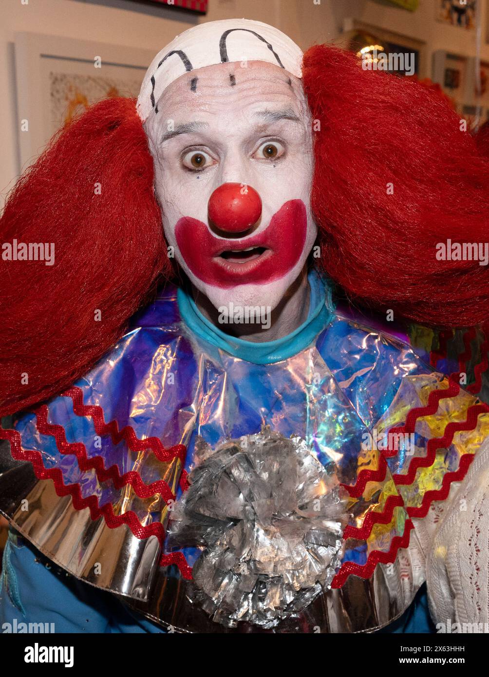 May 11, 2024, Hollywood, California, USA: Bozo the Clown, aka, David Arquette attends ''BONKERS'' the Art Show. (Credit Image: © Billy Bennight/ZUMA Press Wire) EDITORIAL USAGE ONLY! Not for Commercial USAGE! Stock Photo