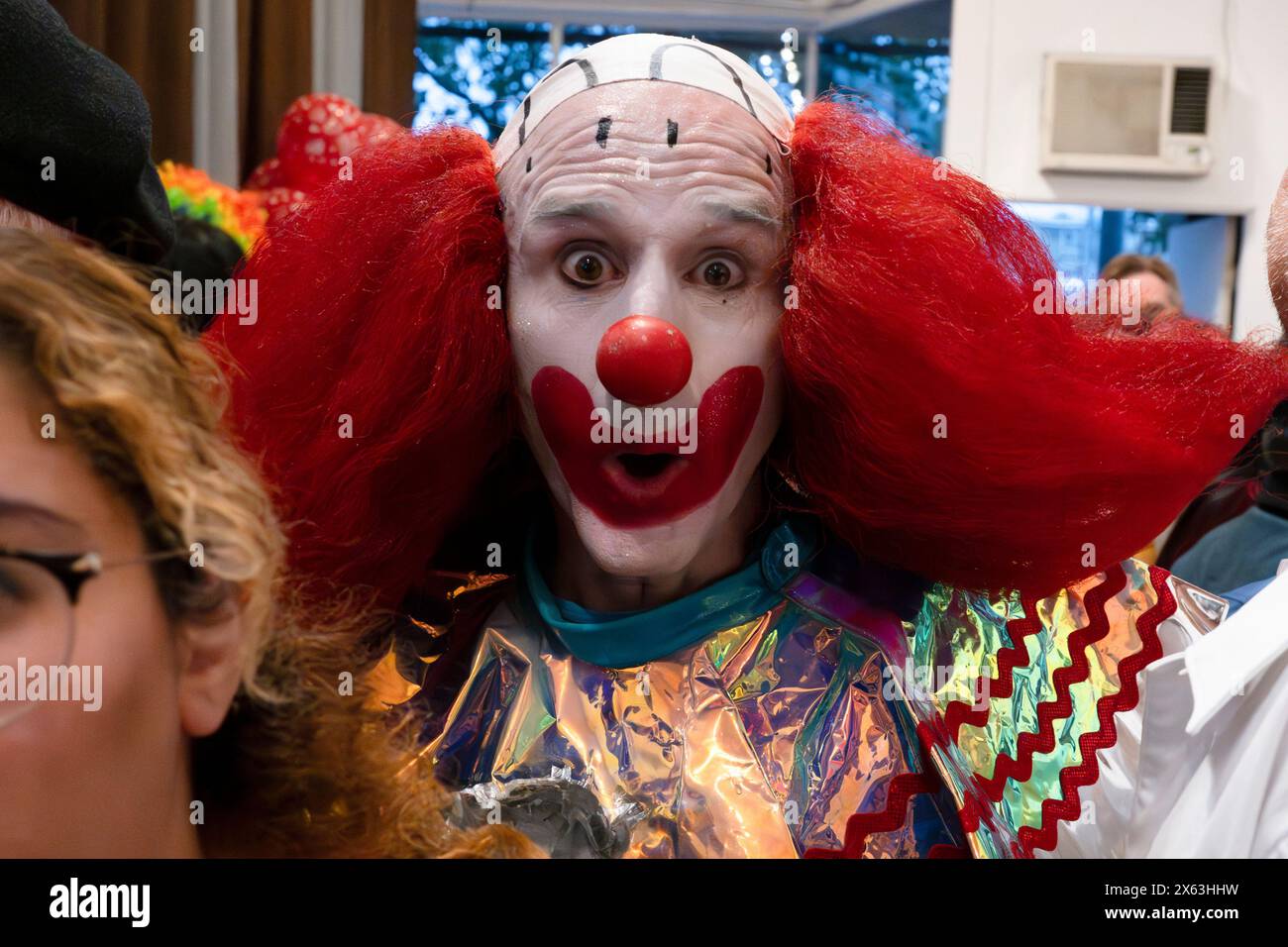May 11, 2024, Hollywood, California, USA: Bozo the Clown, aka, David Arquette attends ''BONKERS'' the Art Show. (Credit Image: © Billy Bennight/ZUMA Press Wire) EDITORIAL USAGE ONLY! Not for Commercial USAGE! Stock Photo