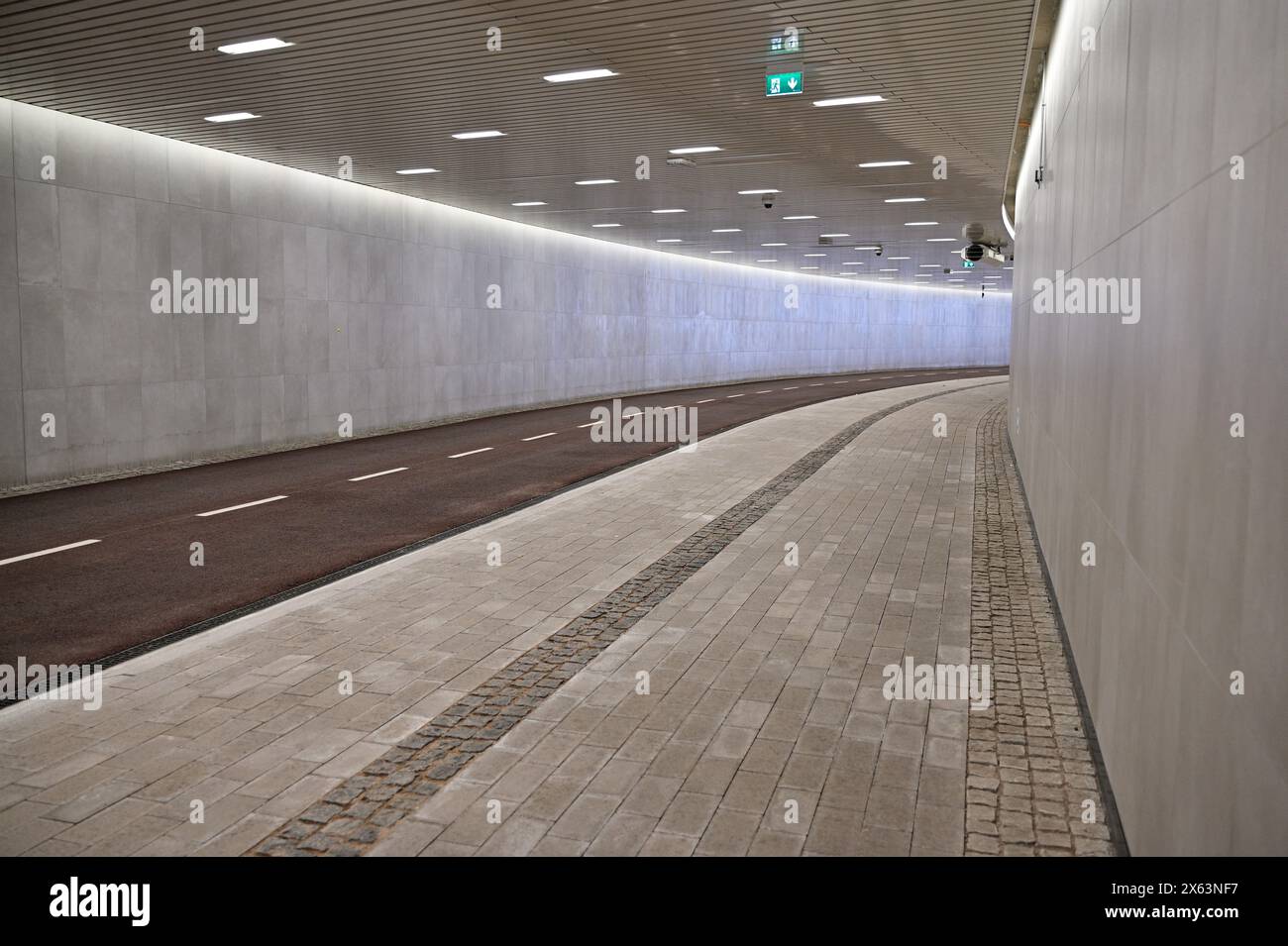 empty tunnel with bicycle and pedestrian paths Stock Photo