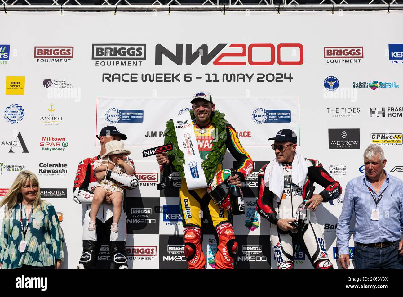 Portstewart, UK. 09th May, 2024. Peter Hickman (#60) won the J M Paterson Supertwin Race at the Northwest 200. Second was Richard Cooper(#47) and third was Jeremy McWilliams (#99) Credit: Bonzo/Alamy Live News Stock Photo