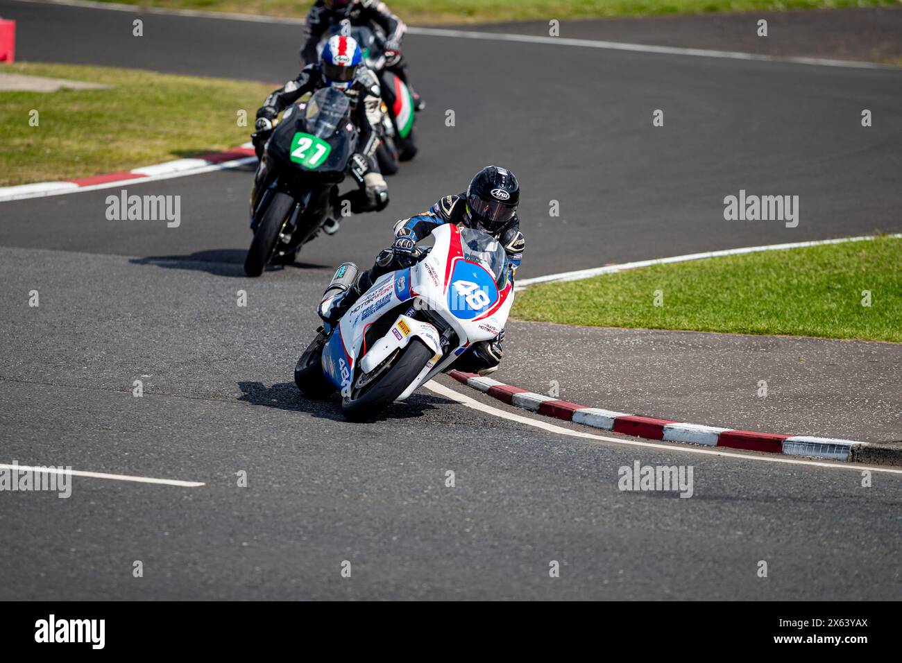 Portstewart, UK. 09th May, 2024. Peter Hickman (#60) won the J M Paterson Supertwin Race at the Northwest 200. Second was Richard Cooper(#47) and third was Jeremy McWilliams (#99) Credit: Bonzo/Alamy Live News Stock Photo