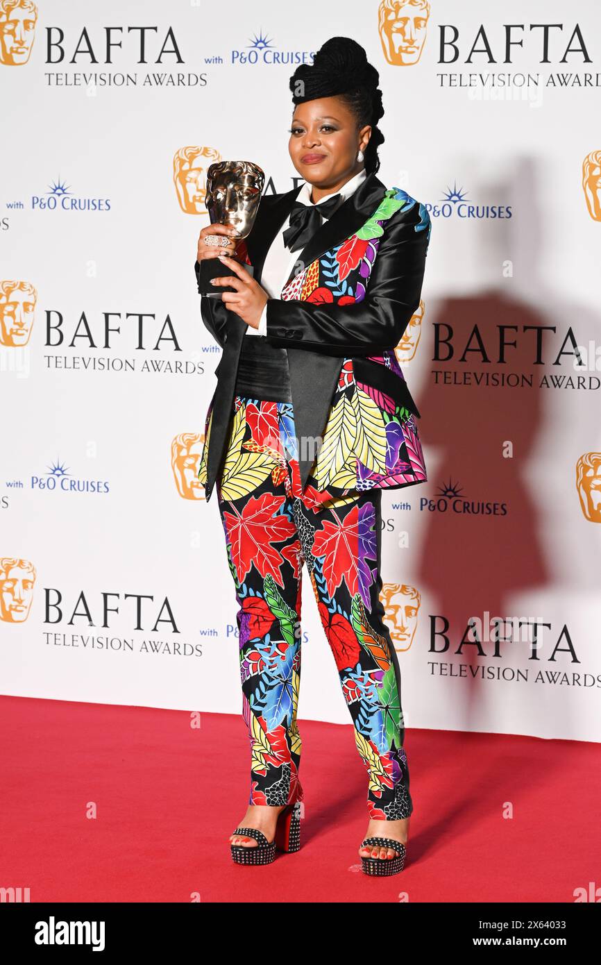 Royal Festival Hall, LONDON, ENGLAND, UK - MAY 12 2024: Gbemisola Ikumelo poses with the Female Performance in a Comedy Programme Award during the 2024 BAFTA Television Awards with P&O Cruises in the Winners Room during the 2024 BAFTA Television Awards with P&O Cruises, London, UK. Credit: See Li/Picture Capital/Alamy Live News Stock Photo