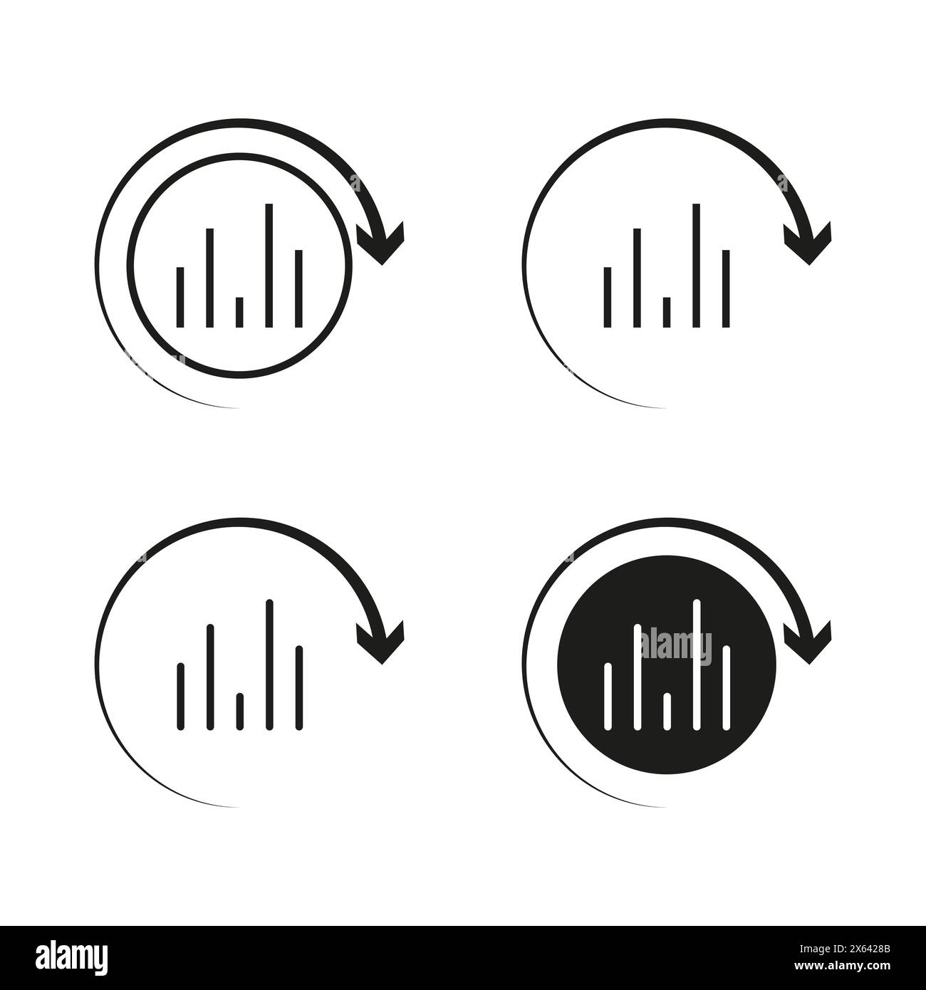 Market trend cycle icons. Financial downturn and recovery charts in ...