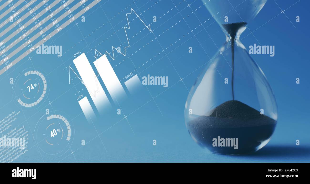 Image of statistics and financial data processing over hourglass Stock ...