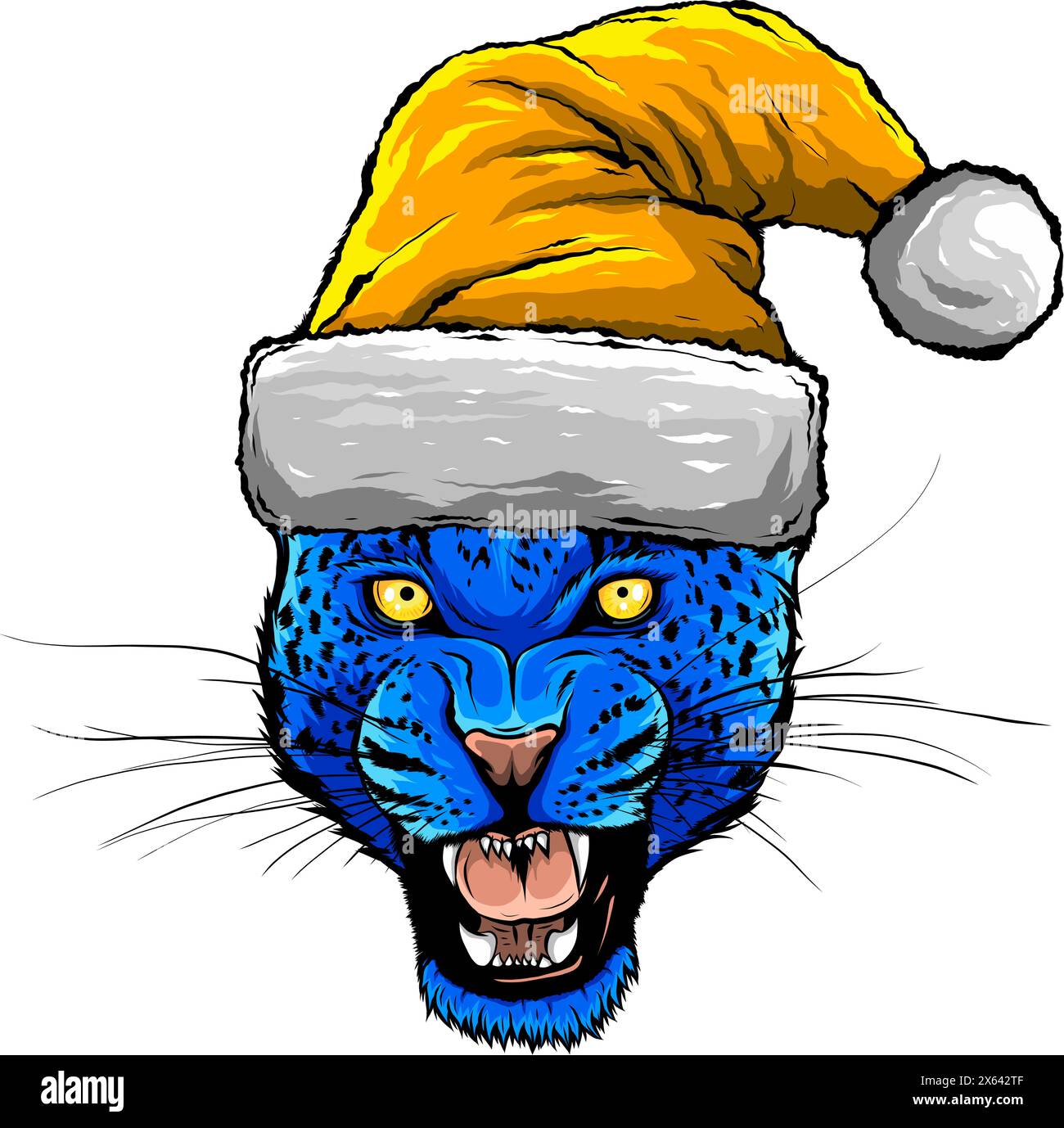 Cute cheetah wearing a Christmas hat vector on white background Stock Vector